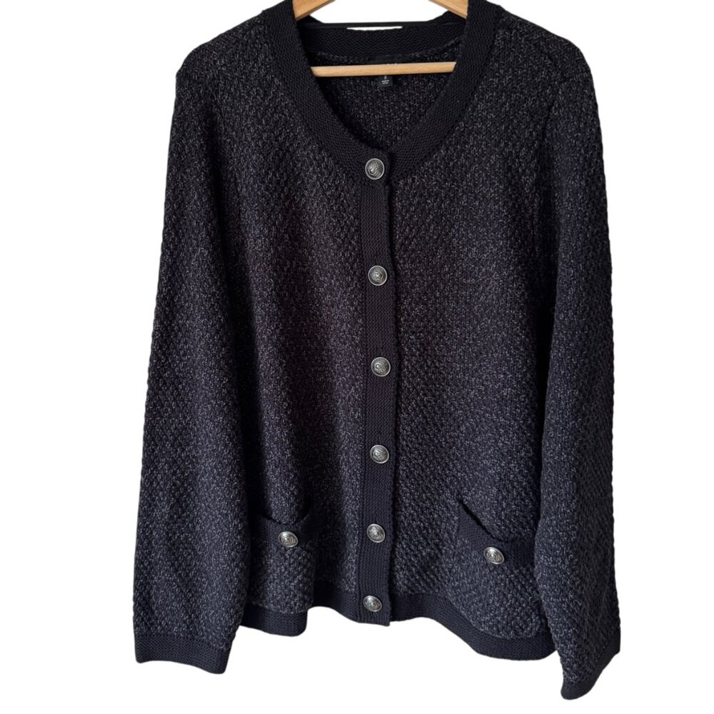 Torrid Button Up Cardigan Sweater Deep Black Marled Silver Buttons Cotton Blend